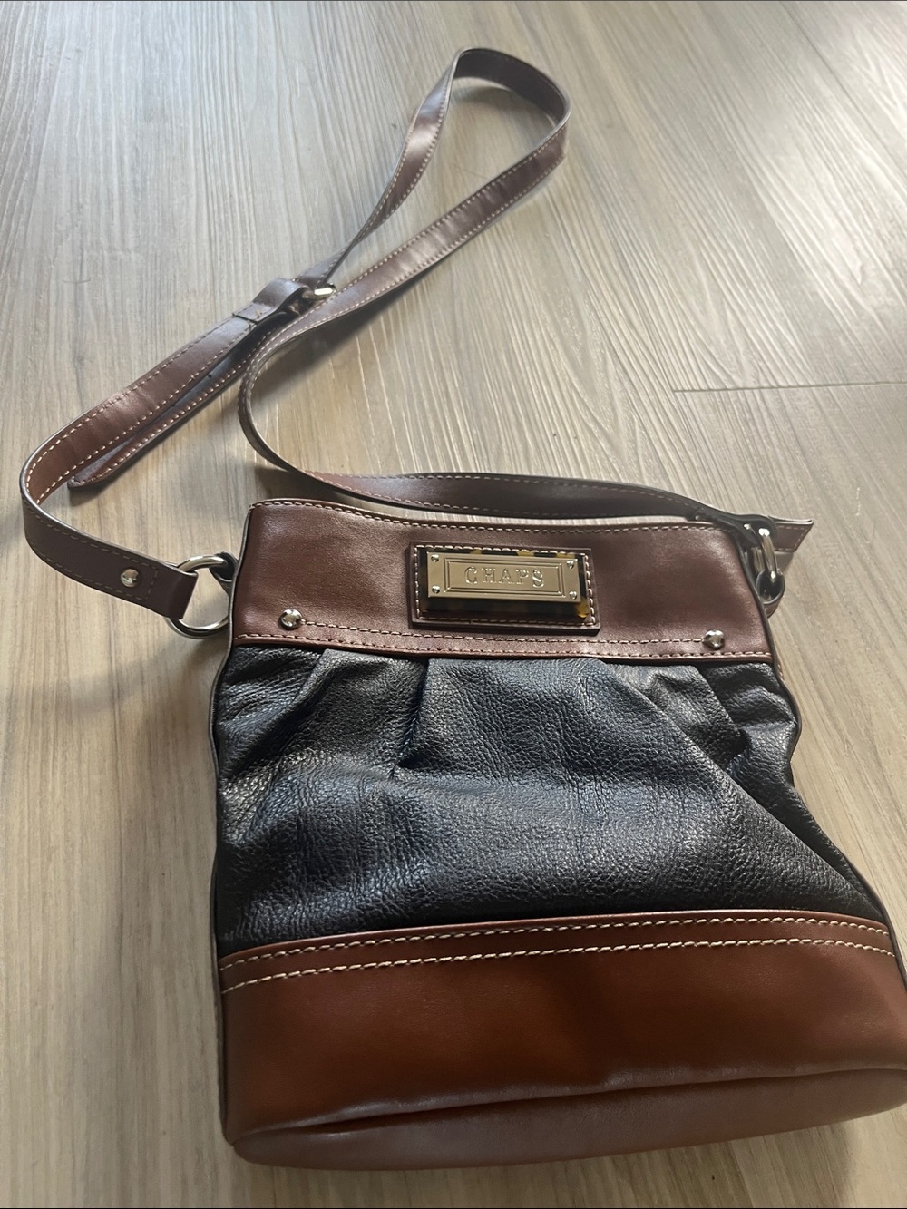 Chaps Brown and Black Leather Messenger Crossbody
